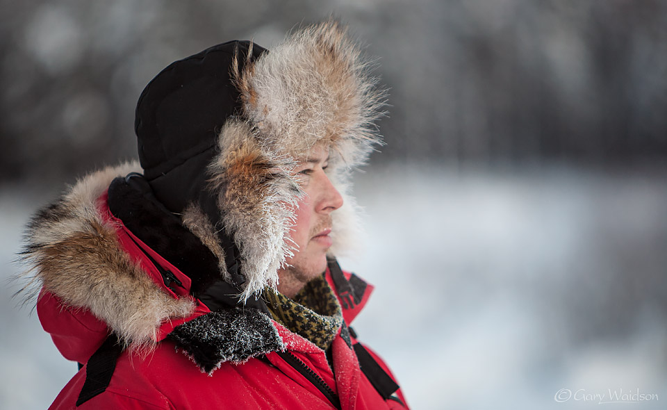 Damian O'Toole in the Boreal Forest of the Swedish Arctic.